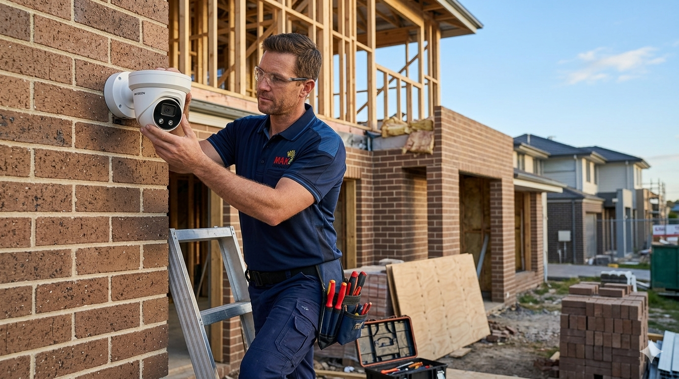 Mak Connect technician installing CCTV camera